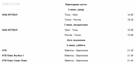 Телетрансляции переходных матчей чемпионата России