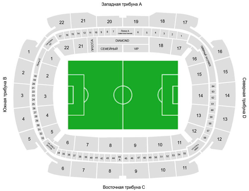 Ржд арена схема стадиона с рядами и местами